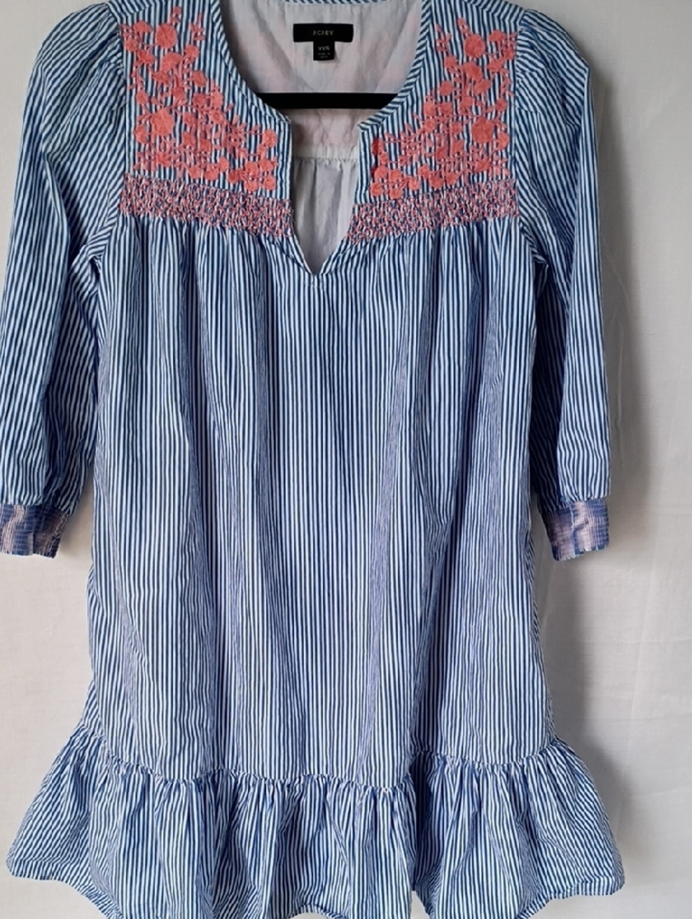 J. Crew Women's Leda Embroidery Popover Dress Size XXS Stripe 100 Cotton - Picture 5 of 11